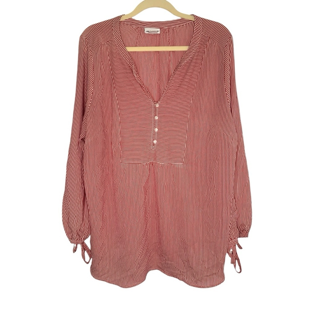 Liz Claiborne Woman Plus Size 1X Red & White Striped Nautical Blouse